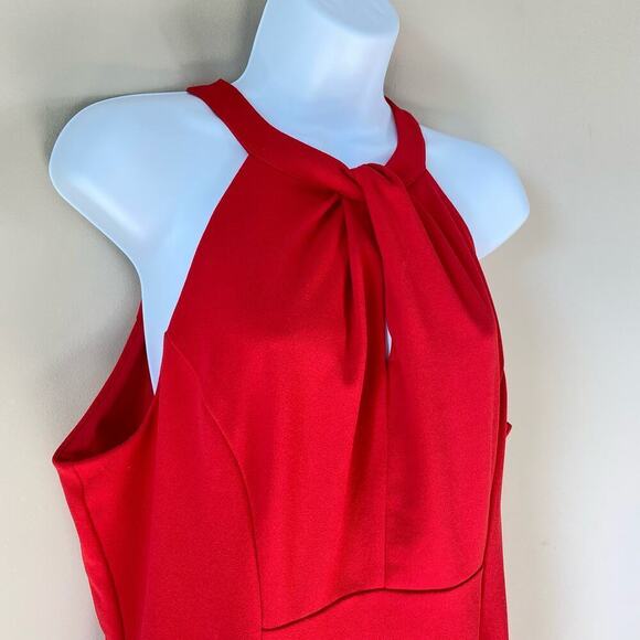JULIA JORDAN Dress Twist Halter Neck Sleevless Midi Crepe Sheath Keyhole Red 14 - Picture 5 of 10